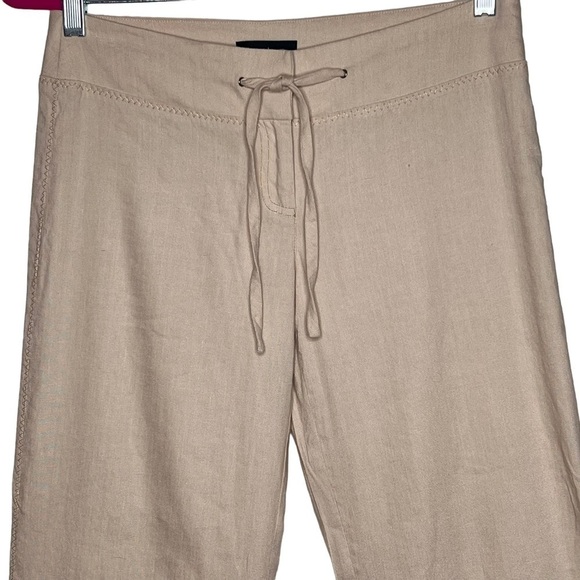 Y2K Bebe Ivory Wide Leg Linen Blend Slacks Size 2 Gold Stitching Salvedge Edge - Picture 6 of 14